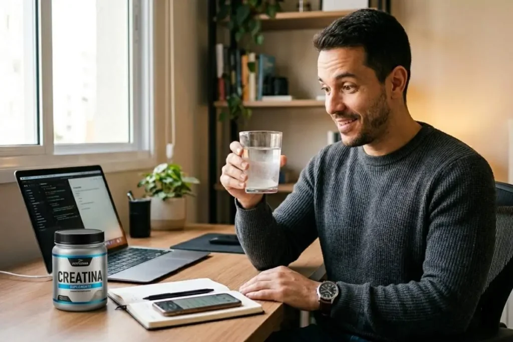 homem usando creatina e trabalhando com mais foco e energia