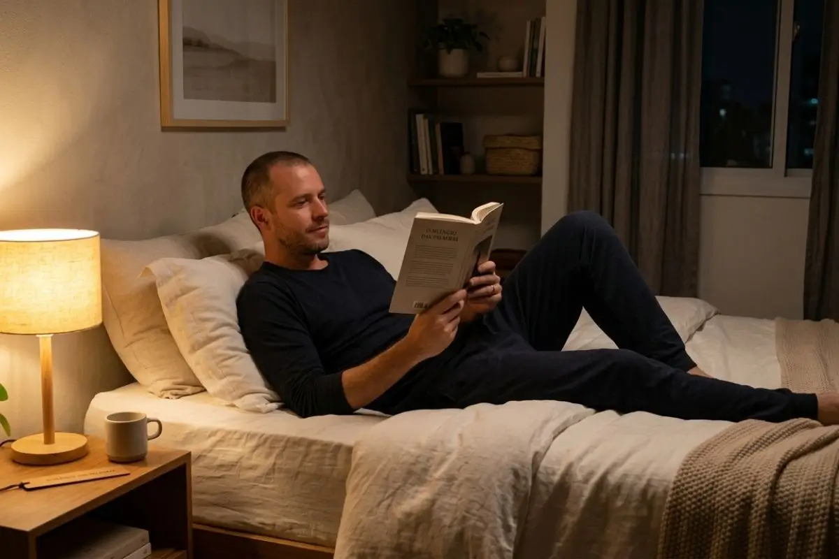 ambiente de quarto tranquilo representando rotina de higiene do sono para dormir melhor naturalmente