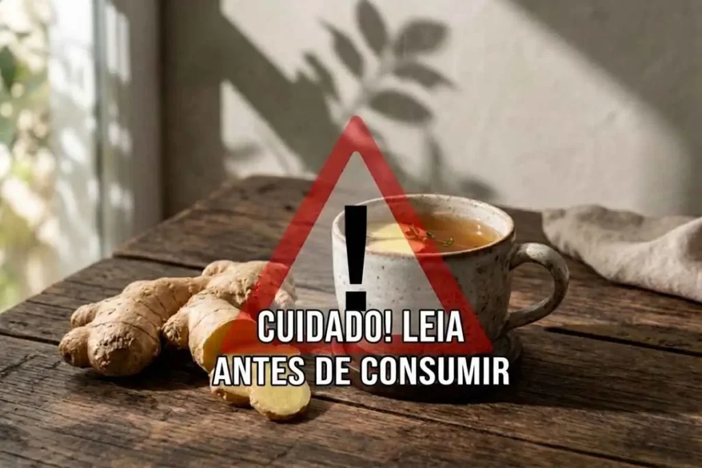 raiz de gengibre e chá com alerta sobre riscos e cuidados no consumo