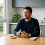 homem praticando jejum intermitente pela manhã tomando café sem açúcar