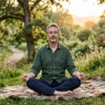 Homem relaxando ao ar livre praticando hábitos naturais para reduzir o cortisol